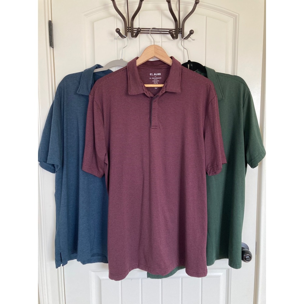 Lot of 3 01.ALGO Performance Polo Shirts Mens XL Tall Blue Green Burgundy Stripe